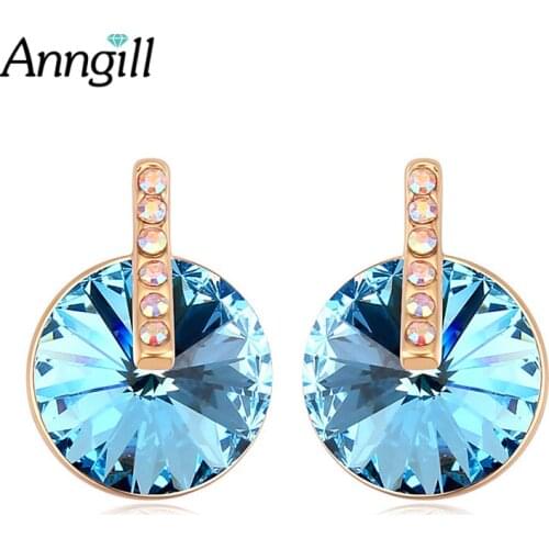 ANNGILL Noble Romantic Crystals from Swarovski Jewelry Luxury Round Shape Wedding Stud Earrings For Women Top Quality Party Gift