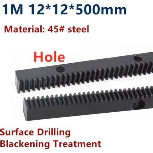 1pc 1M 12*12*500mm+ 1pc 23T/25T pinion spur rack hole distance 100mm 1 mod straight rack finished hole side punching drilling