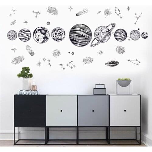 1PCS Modern Sketch Style Sky Planet Wall Sticker For For Living Room Bedroom Wall Decal Art Mural Home Decor Wallpaper Gift