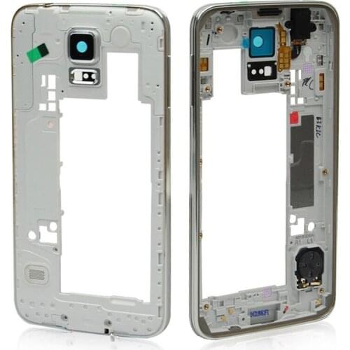 10pcs/lot Middle Frame Plate Bezel Cover Housing Chassis with Back Camera Glass Lens For Samsung Galaxy S5 G900 I9600