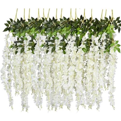 12pcs/set Wisteria 110cm Artificial Flower Silk Vine Garland Hanging for Wedding Garden Floral DIY Living Room Office Decor