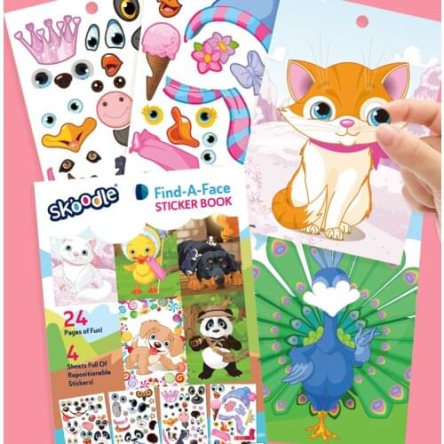 125pcs DIY Face Stickers with 24 Background Cartoon Animals Kids Creative Early Education Cognitive Sticker Games Children Gifts