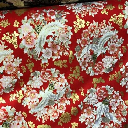 150cm width kimono fabric flower Sliver gold foil print cotton Fabric Cloth dress skirts Garments Crafts Accessories BH10-13