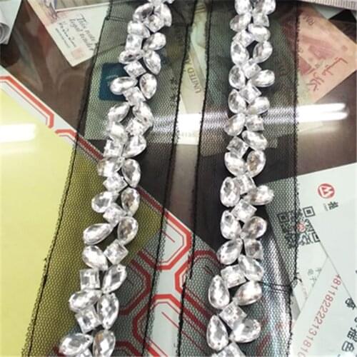2Yards Clear Crystal Diamond Rhinestone Trim Black Mesh Lace Decoration DIY Lace Accessories Craft Supply