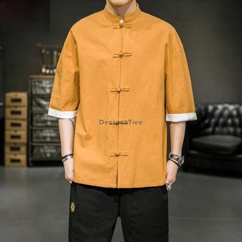 2021 chinese style cook top medium sleeved shirts modern pure colour cook uniforms cotton and linen fabric cuisine uniforms