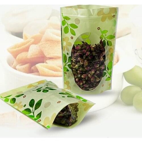 3000pcs/lot 12*20cm Snack Tea Candy Storage Clear Poly Valve Packaging Pouch Heat Seal Green Leaf Resealable Bag