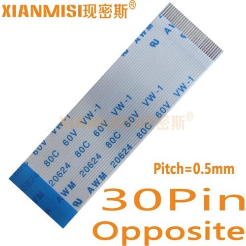 30Pin Flexible Flat Cable FFC Opposite Side 0.5mm Pitch AWM 20624 80C 60V Length 5cm 8cm 10cm 15cm 20cm 25cm 30cm 35cm 5PCS