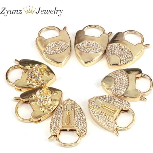 5PCS, Pave CZ Lock Pendant Clasp, Vanguard Lock Clasp, Bracelet Clasp, Necklace Clasp, Carabiner Clasp, Cubic Zirconia, Findings
