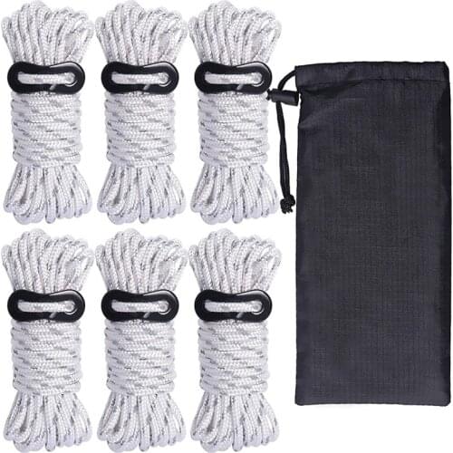 6Pcs Tent Guy Ropes-4mm Reflective Cord Tent Guide Rope with Aluminum Adjuster,for Outdoor Camping Hiking Awning Tents