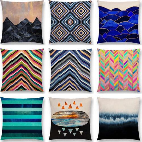 Abstract Hills Magical Floral Fire Ice Forest Oceans Colorful Stripes Geometric Blocks Rainbow Cushion Cover Sofa Pillow Case