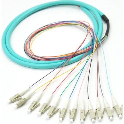 Free shipping 12 core Fiber Optic Bundle Pigtail LC multimode fiber optical MM OM3 50/125, 5PCS/lot