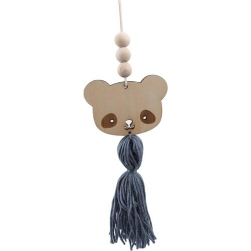 Nordic Style Cute Panda Shape Wooden Beads Tassel Pendant Kids Room Car Decoration Wall Hanging Ornament