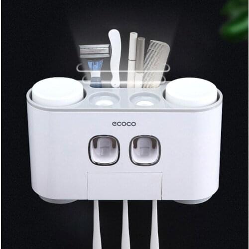 Punch-free Toothbrush Holder With Cups Automatic Toothpaste Dispenser Dust-proof Toothbrush Storage Holder Bathroom Accessories
