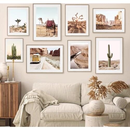 Desert Camel Cactus River Natural Canyon Trip Posters And Prints Wall Art Canvas Painting Wall Pictures For Living Room Decor