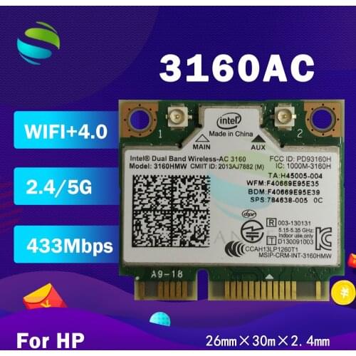 Dual Band Wireless-AC3160 3160HMW AC 3160AC Half Mini PCI-e BT4.0+433M wifi card SPS:710662-001 for HP 430 450 470 G2 laptop