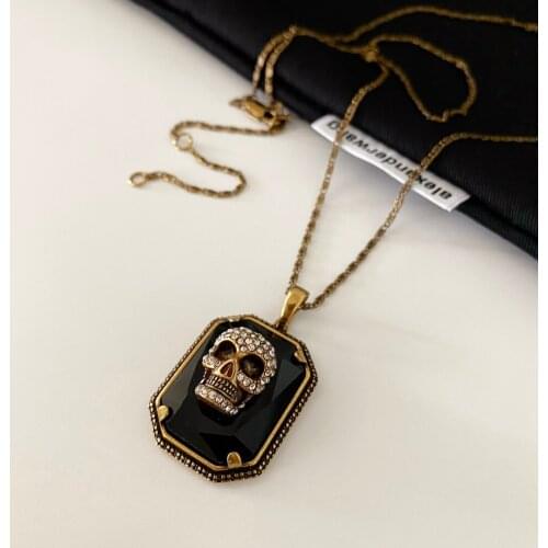 European and American brass retro skull necklace
