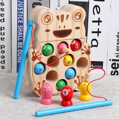Fishing toy magnetic Catch frogs game Childrens wooden toy kindergarten supplies Montessori Educational frog toys for children