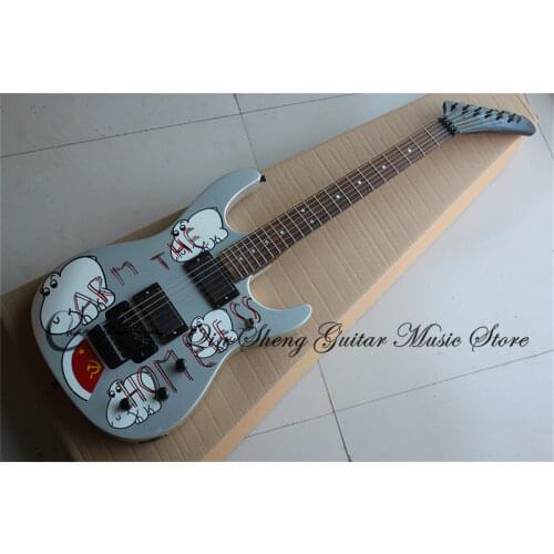 Custom 6 strings guitar,grey sliver guitar,litter pigs pattern veneer,tremolo bridge HH pickups,black buttons,maple neck