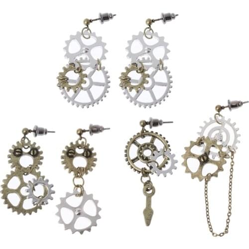 JAVRICK 1 Pair Women Steampunk Antique Female Gear Pendant Dangle Long Hook Earring Club Jewelry Vintage