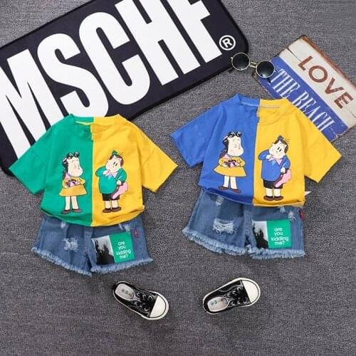 2020 boys girls sets of clothes for summer suit kids short sleeve T-shirt + Denim shorts 2pcs set baby girl boy Clothing Set 1-4