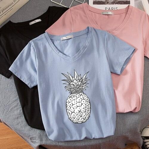Cool Female T-shirt 2020 Summer Art Drawing Fashion T Shirt Simple Casual V-Neck Short Sleeve Vintage Print T-shirt for Women