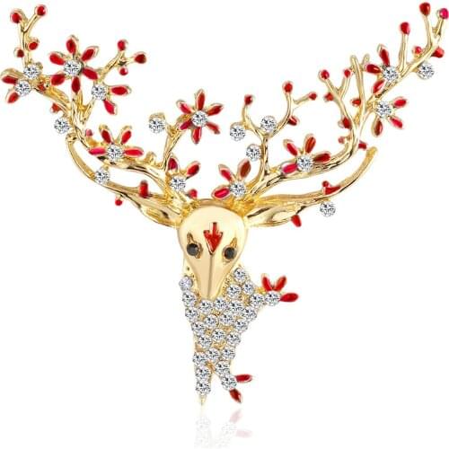 Fashion Cute Christmas Elk Brooch Crystal Embellish Animal Brooches for Women Enamel Pins Jewelry Wedding Accessories