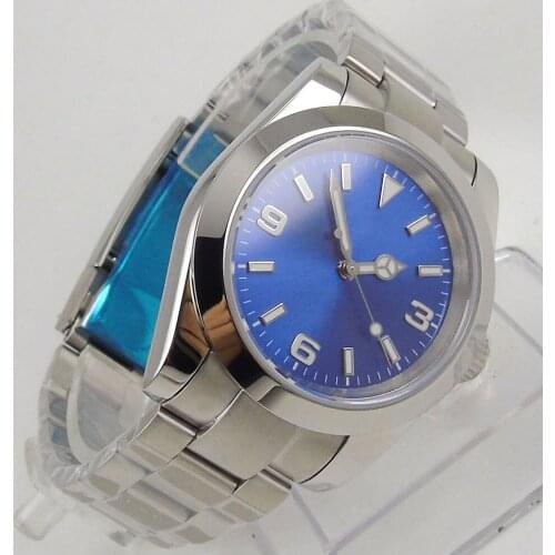 36MM Blue Sterile Dial Sapphire Glass Date Mechanical Luminous Number 21 Jewels MIYOTA 8215 Movement Automatic Mens Wristwatch