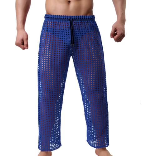 Men sexy mesh pants for men long pants sheer Breathable Men Sleep Bottoms Gashion Sexy Gay Wear see through pants casual