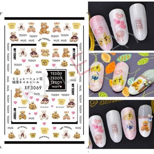 Bear Design Nail Stickers for Nails Art Decoration Manicure 3D Nail Back Glue Decals Nail Wraps Transfer Foil Stickers Not Water