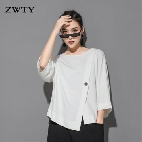 ZWTY Summer new Women Shirt Big Size loose casual bat sleeve cross button decoration female T-shirt Fashion Casual Women