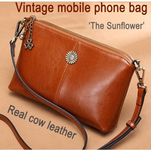 New Cowhide Large Capacity Leather Wallet Long Women Mobile Cell Phone Case Genuine Leather Single Shoulder Bag For Smart Phone