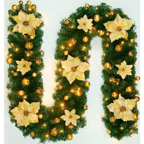 2.7 M Christmas LED Rattan Garland Decorative Green Christmas Garland Artificial Xmas Tree Rattan Banner Decoration