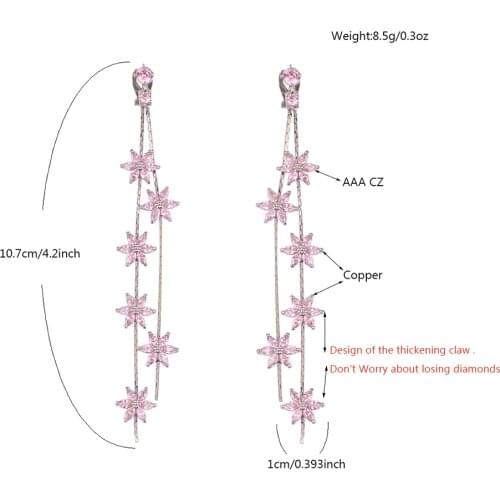 Grace Jun AAA Cubic Zircon Flower Clip on Earrings and Dangle Drop Earrings for Women Party Wedding Bridal Costum Jewelry
