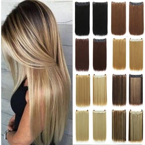 XUANGUANG 24 Inch Synthetic Long Straight Long curly 5 Clips In Hair Extensions High Temperture Fiber Black Brown Natural wig