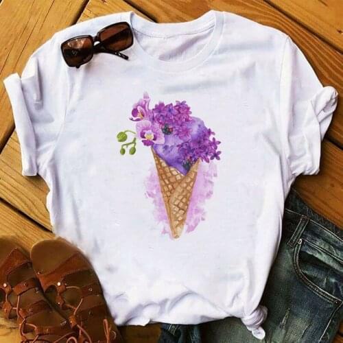 Women Shirt Womens Ice Cream Flower Summer Ladies Female Mujer Camisa Tshirt Tees Printed Graphic Top Clothes T-shirt