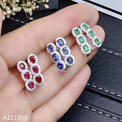 KJJEAXCMY boutique jewelry 925 sterling silver inlaid Natural Emerald Ruby Sapphire Womens earrings support detection