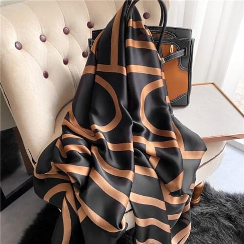 2021 Women Silk Winter Scarf Luxury Design Print Lady Beach Shawl Scarves Fashion Smooth Foulard Female Hijab