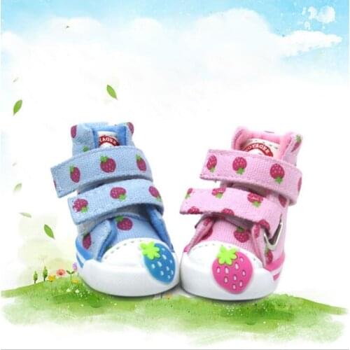 4Pcs/set Dog Cat Canvas Shoes Pet Cozy Strawberry Sneakers Chihuahua Yorkies Anti-slip Footwear for Small Large Dogs Cats XS-XL