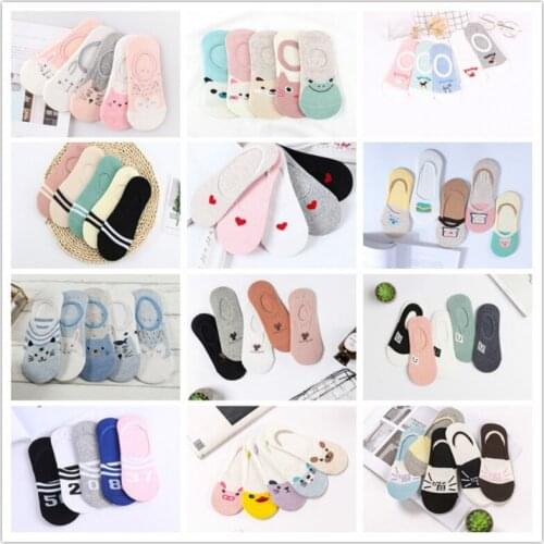 5Pairs/Lot Summer Korea Socks Women Cotton Cartoon Invisible Socks Cute Animal Funny Ankle Socks Cotton Invisible Socks Dropship