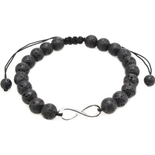 8mm jg4 gold 8 infinity black volcanic lava Stone bead Frosted agate white Howlite Macrame Braided adjusted Bracelet