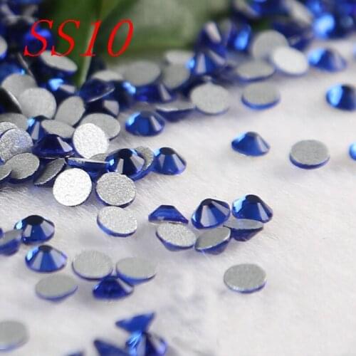 Free shipping SS101440pcs/bag blue colour Crystal Machine CuT Strass Non Hot Fix Rhinestones Nail art decoration