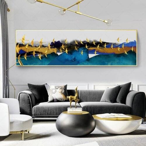 Large Gold Wild Goose Birds Wall Pictures Home Decor Canvas Printings Arts Cuadros Poster Modern Abstract HD Print Oil Paintings