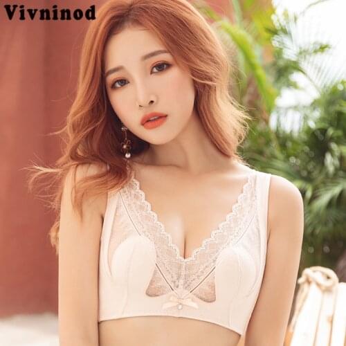 Large Size Bras Sexy Lace Womens Bra 3/4 Cup Push Up Bra Brassiere A B C Ultra-thin Cup Wire Free Bralette Breathable Underwear