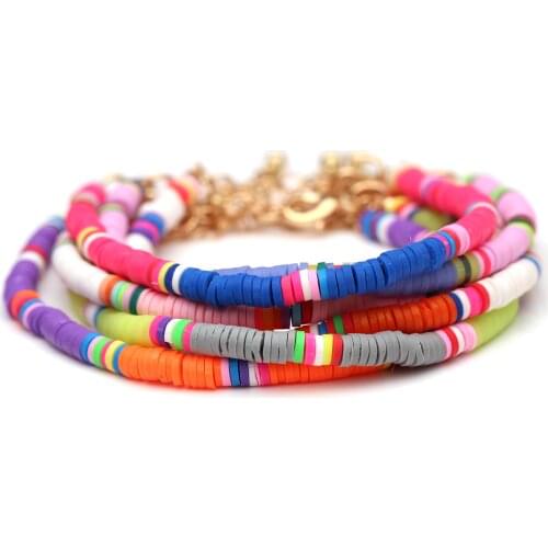 Boho Polymer Clay Discs Beads Extension Chain Summer Heishi Bracelets Women White Pink Multicolor African Bohemian Surf Jewelry