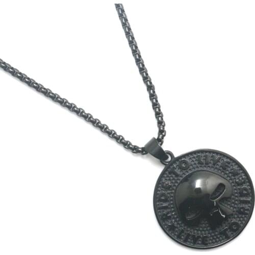 Unisex 316L Stainless Steel Ride to Live, Live to Ride Stars Biker Black Skull Pendant Chain
