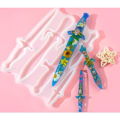 DIY Super Glossy Self-Defense Dagger Keychain Pendant Casting Silicone Mould Clay Crafts Making Crystal Epoxy Resin Mold