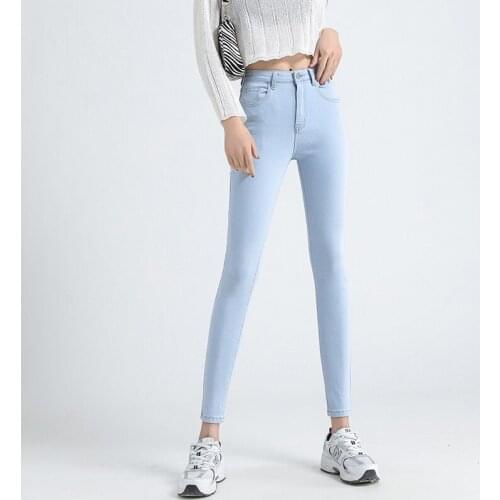 High Stretch Skinny Pencil Pants For Mom Plus Size Slim Basic Style Sand Wash Jeans Black Zip Up Summer Denim Trousers 118