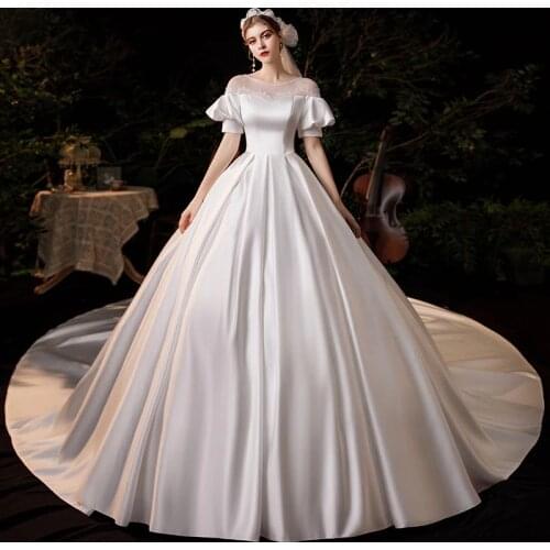 Elegant Luxury Brand Wedding Dress Plus Size With Puff Sleeve Stain Wedding Gown 2021 New Long Train Lace Dresses Bride Princess