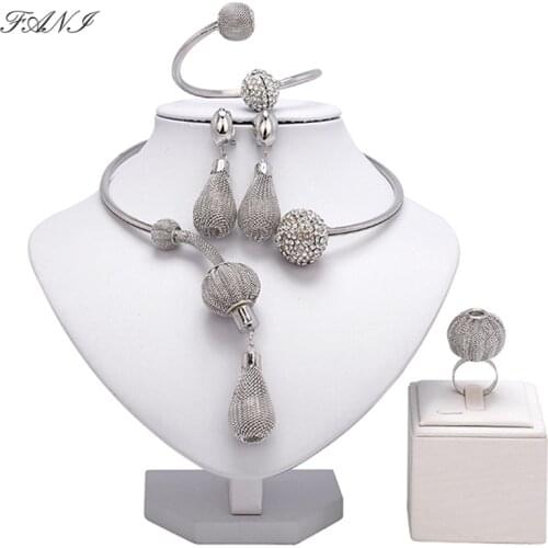Fani quality fashion african beads jewelry set Brand Dubai Gold-colorful Crystal jewelry set Wedding Women Bridal Accessories