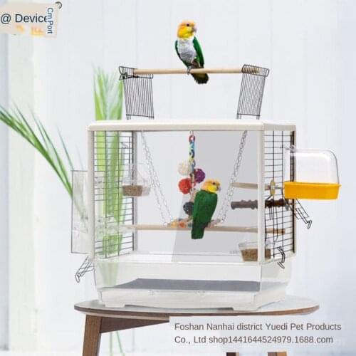 Fixed bayonet parrot Birdcage injection molding transparent eating Cup large peony tiger skin acrylic parrot cage can open cage